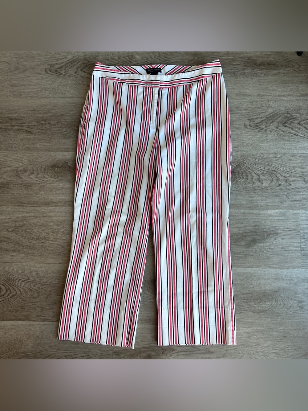 Ann Taylor Factory Striped Crop Pants Size 12 Red White Black Crop Wide Leg